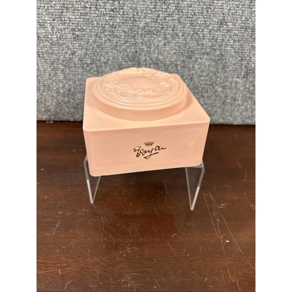 Vintage Art Nouveau Pink‎ Powder Box~Hard Plastic~Detailed Lid~Display Vanity